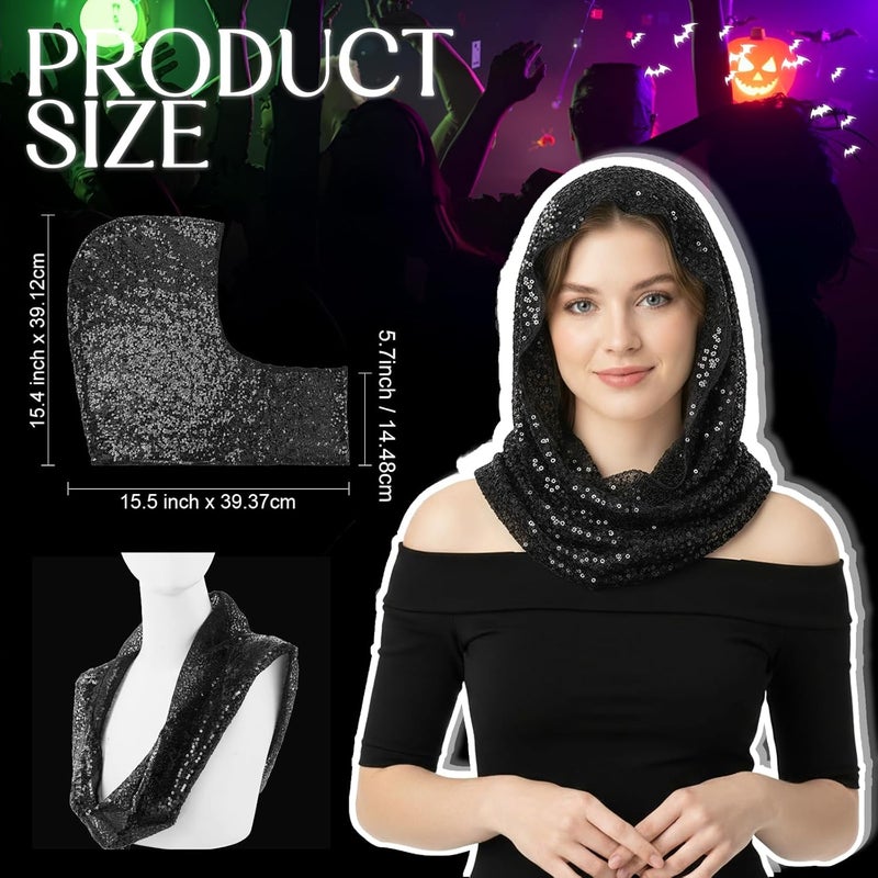 Simlakey Sequin Rave Hood Rave Scarf Outfit Accessories for Women Glitter Hooded for Carnival Parade Concert Costume - Image 3